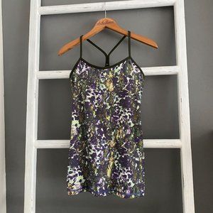 Lululemon Power Y Tank Luon Floral Sport White Multi Gator Green Size 8